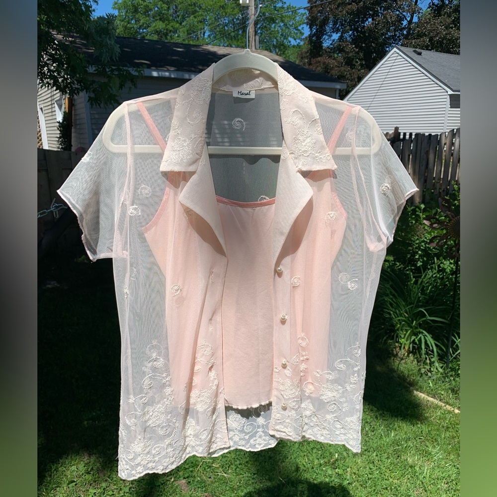 Blouse and camisole in pale peach